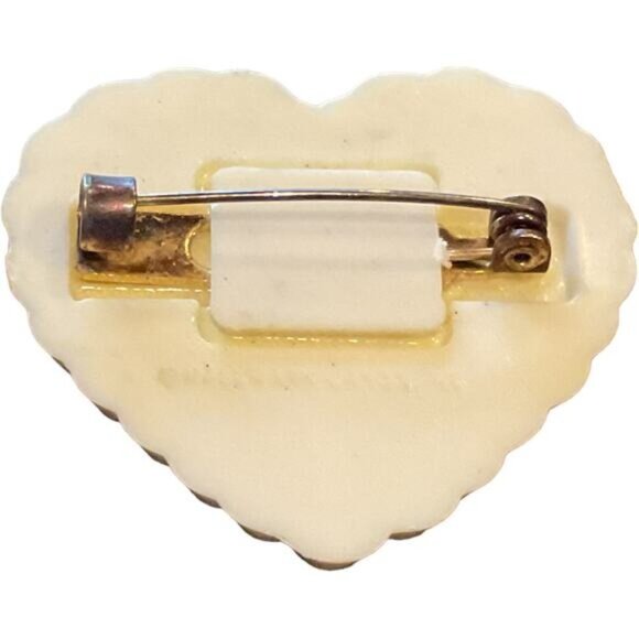 Vintage Hallmark Cards Inc. Red & Cream Heart-Shaped Pin Brooch Resin - Picture 3 of 5